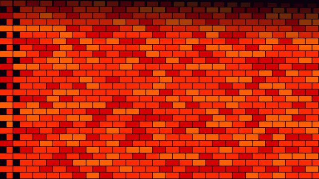 Brick wall assembling animation on dark background
