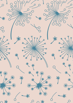 Dandelion seeds scattering across a gentle, repeating natural design for backgrounds