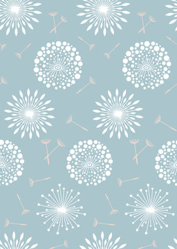 Stylized dandelion seed heads forming a seamless botanical pattern on a soft background