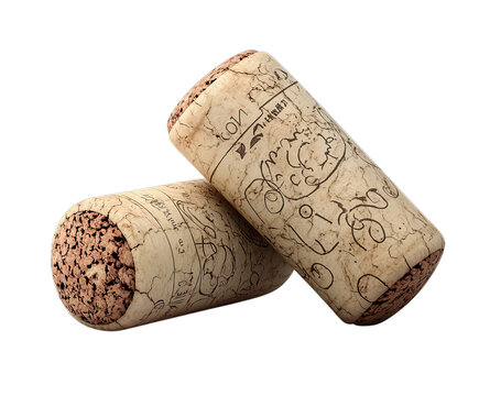 Rustic wine corks elegantly positioned, showcasing natural textures, ideal for beverage concept and elegant design projects, isolated on transparent background