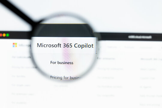 Milan, Italy 2026, 15 AGO Closeup of copilot microsoft website page on a laptop screen. Focus on copilot microsoft logo under a magnifying glass.