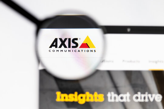 Milan, Italy 2026, 15 AGO Closeup of axis website page on a laptop screen. Focus on axis logo under a magnifying glass.