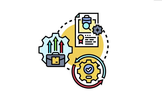 System concept combining approved lasting implementation with business development processes, demonstrating continuous cycle and strategic planning for successful corporate execution