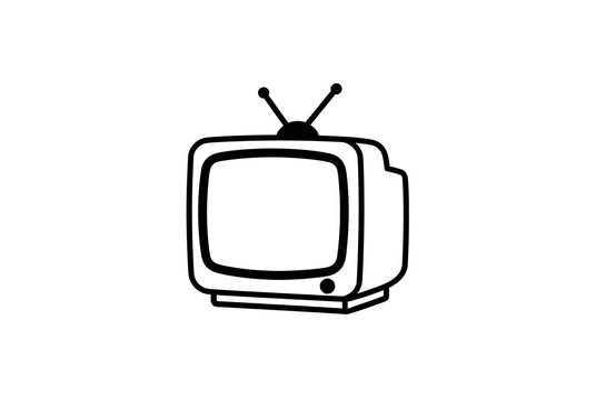 Vintage retro television line art icon classic old tv with antenna linear outline flat vector illustration