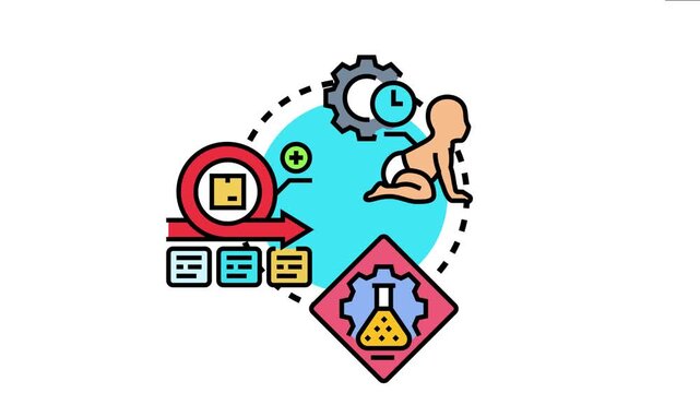 Late development stage icon representing the evolution of a product or scientific research through iterative processes, agile methodology, and critical biological growth phases