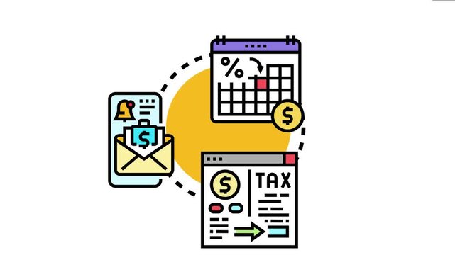 Late fee reminder concept a calendar marking payment deadlines. Receiving overdue notices on a smartphone. And managing tax debt with a financial document