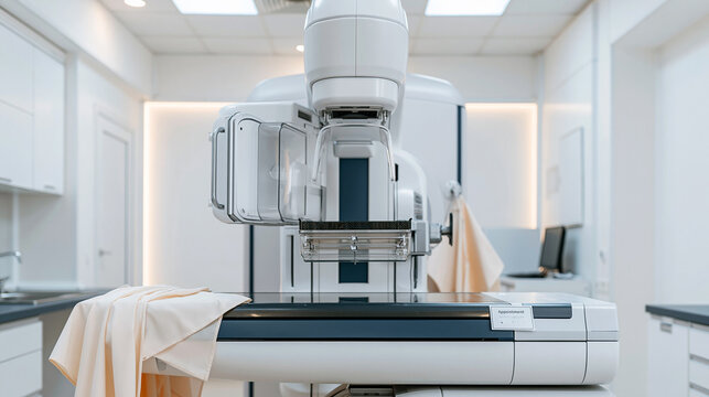 Mammogram machine standing in a modern clinic for breast cancer screening and women's health checkup
