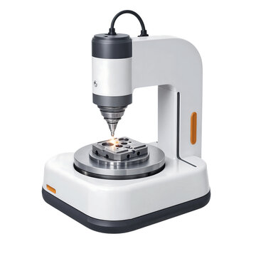 Industrial laser marking machine engraving precise patterns on a metal component on isolated white background transparent background