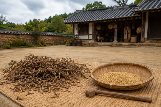 Korean soybean threshing tools after the autumn harvest