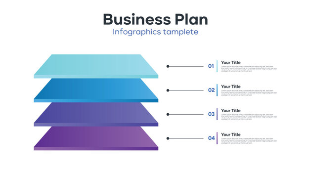 Modern business plan infographic presentation template featuring four stacked colorful layers for corporate strategy and marketing layout design.