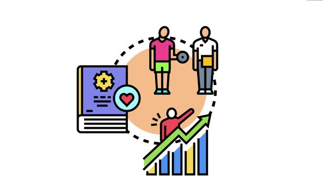 Icon a guided mentorship coaching program, showing knowledge transfer between individuals, learning materials, and promoting career growth and development