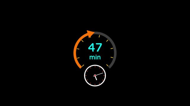 47 min clock icon animation. Clock 47-minute icon Digital and analog clock 47 minutes isolated on white background. and creating a stunning video.4k video.