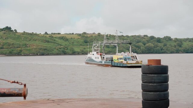 Higher Ferry crossing the River Dart between Dartmouth and Kingswear, carrying vehicles across the scenic estuary in Devon, southern England - Devon, England, United Kingdom - 31 August 2026.