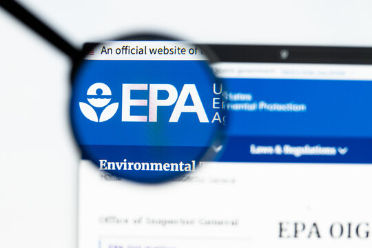 Milan, Italy 2026, 15 AGO Closeup of Environmental Protection Agency website page on a laptop screen. Focus on Environmental Protection Agency logo under a magnifying glass.