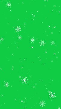 snow flakes falling isolated green screen animation,chroma key snowflakes fall new year and Christmas holiday celebration overlay vertical social media motion design element