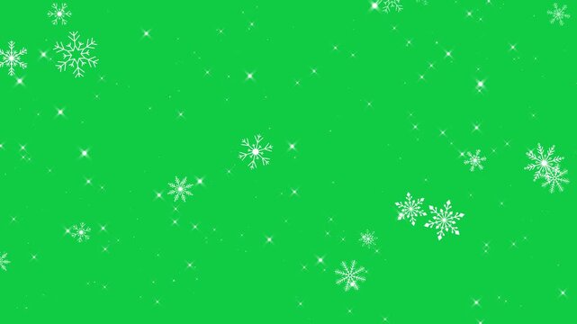 snow flakes falling isolated green screen animation,chroma key snowflakes fall new year and Christmas holiday celebration overlay motion design element