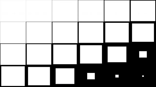 Square Block Transition, Expanding White Tiles, Geometric Grid Reveal, Blocks Growing to Fill Screen, White Shape Wipe, Transparent Alpha Animation, 4K