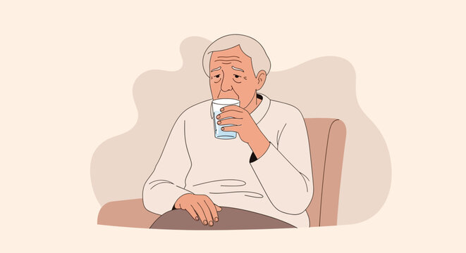 Elderly Man Drinking Water In Comfortable Setting