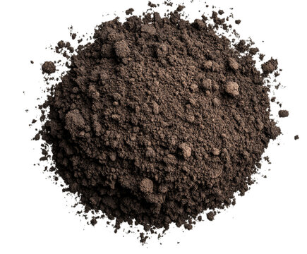 Rich, dark soil pile sits isolated, revealing earthy texture, suitable for gardening, agriculture, or representing natural growth, isolated on transparent background