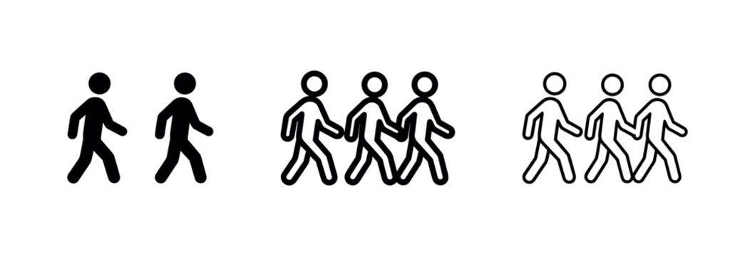 People Walking Icons Set - Group of Pedestrians and Human Movement Symbols