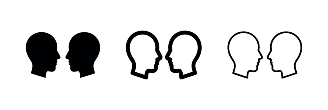 Two Profile Heads Facing Each Other Icon Set for Dialogue and Communication