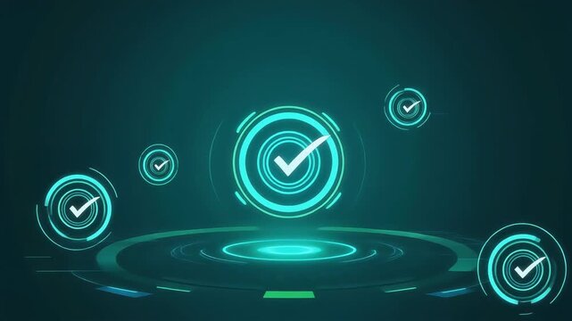 Animated checkmark with digital background in blue color scheme