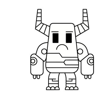 Cartoon robot with horns and sad face