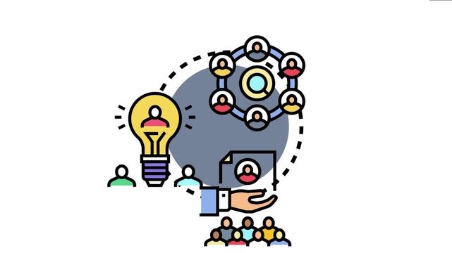 Bright lightbulb with a person icon illuminates a group of people, the concept of inspiring others through leadership and building an inclusive, connected community