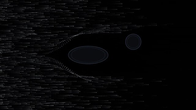 Abstract digital glitch art with dark circles and lines