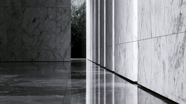 Modern marble architecture with dramatic light and shadow play