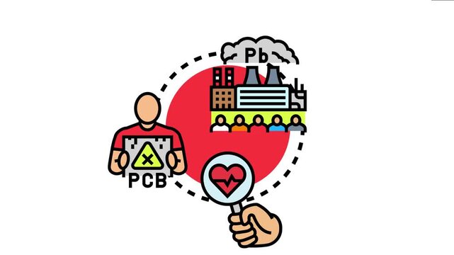 Person undergoing health diagnostics for toxic lead and pcb contamination from industrial factory emitting harmful substances, environmental health concerns