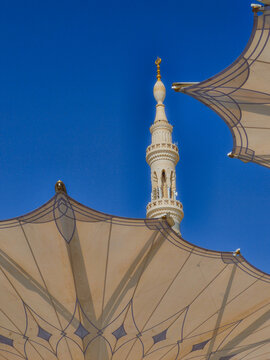 Intircate details one of the minarets of Masjid Al Nabawi Mosque in Medina, Kingdom of Saudi Arabia (KSA).