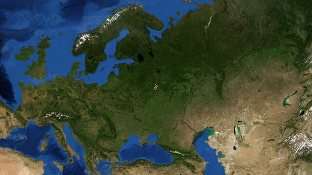 Cinematic 3D Earth Globe Orbital Zoom into Moskva Region, Russia Borders - High Resolution 4K Poster