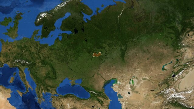 Cinematic 3D Earth Globe Orbital Zoom into Mordovia Region, Russia Borders - High Resolution 4K Poster