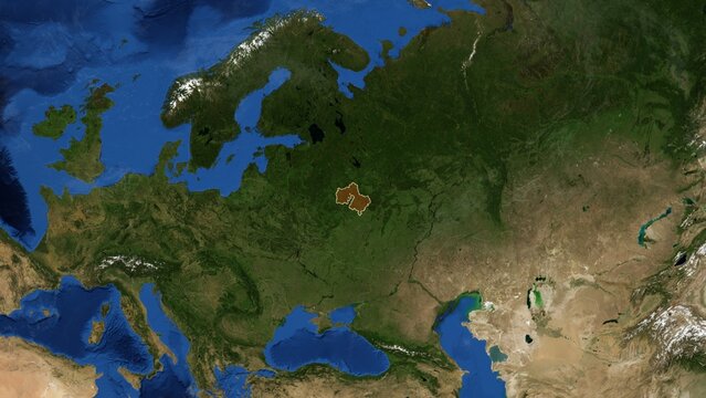 Cinematic 3D Earth Globe Orbital Zoom into Moskovskaya Region, Russia Borders - High Resolution 4K Poster