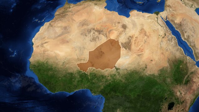 Cinematic 3D Earth Globe Orbital Zoom into Niger Borders - High Resolution 4K Poster