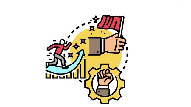 Leadership drive inspires individuals, fostering progress along a success graph, ultimately culminating in rewards, achievement, and efficient teamwork