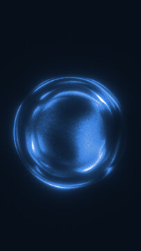 Glossy blue liquid sphere with flowing internal waves and luminous reflections against a dark background.