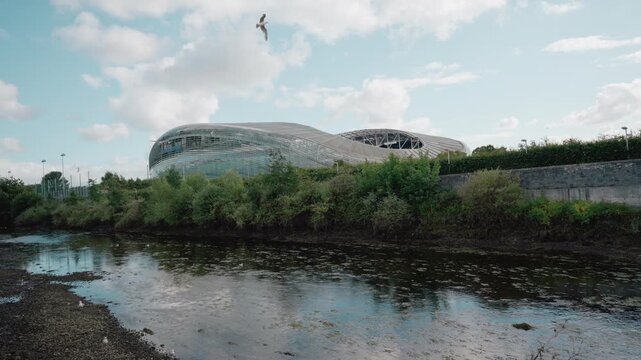 Aviva Stadium, a modern rugby and football stadium on Lansdowne Road in Dublin, located beside the River Dodder and surrounded by the urban landscape of Dublin - Dublin, Ireland - 31 Aug 2026
