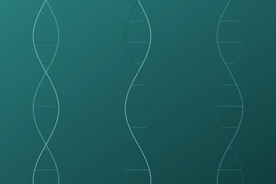 Scientific teal DNA helix structure background with a genetic double helix pattern. Great for biology and tech designs.
