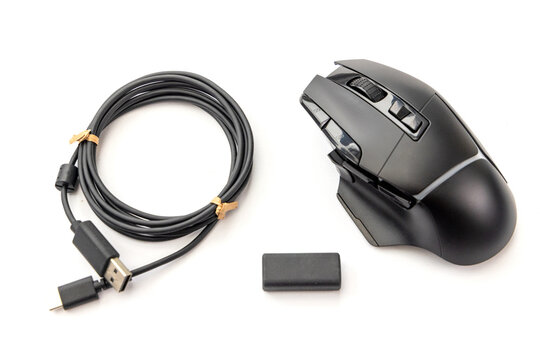 Modern Black Wireless Gaming Mouse with Cable and Receiver