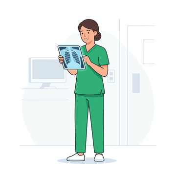 Doctor Examining X-ray Image Of Lungs In Medical Facility