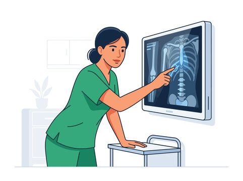 Doctor Examining X-Ray Image of Human Skeleton