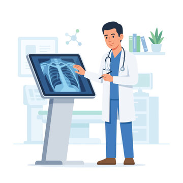 Doctor Examining X-Ray Image On Screen In Modern Medical Office Setting
