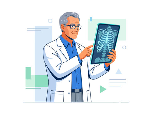 Doctor Examining X-Ray Image Showing Rib Cage And Thorax