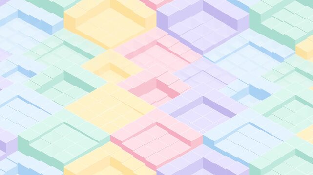 3D Isometric Pastel Maze Quilt Seamless Loop Background. Isometric Pastel Maze Tile 3D Loopable Motion Background