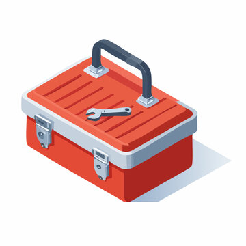 Red toolbox with a wrench on top for repairs and maintenance