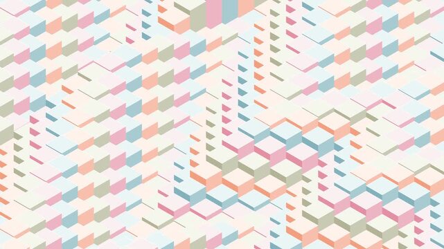 3D Isometric Pastel Chevron Seamless Loop Background. Isometric Pastel Powder Chevron Wave 3D Loopable Animation