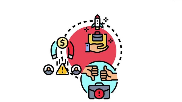 Lean pricing strategy showing a business working on cost optimization, attracting customers with a magnet, analyzing risk, and making decisions for success and failure