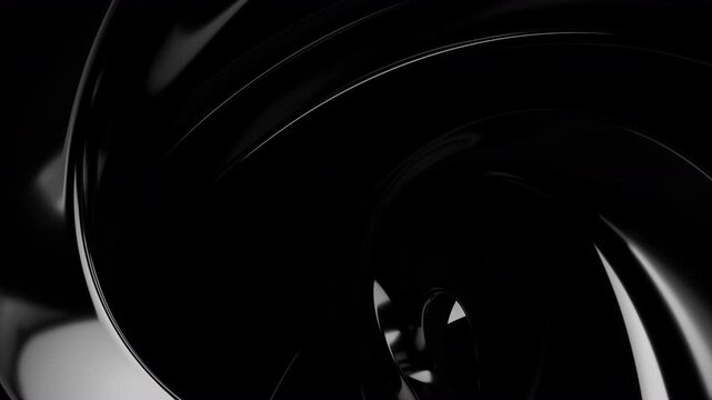 3d render of looping black motion, futuristic rotation of abstract dark spiral. 3d rendering not AI
